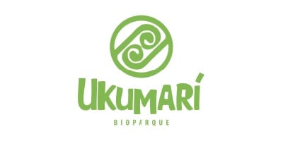 Ukumari Bioparque logo with green circular icon featuring stylized animals and text below