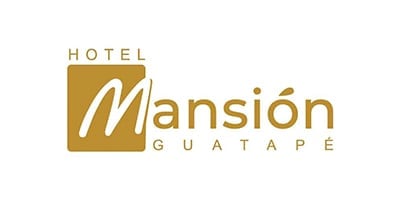 Hotel Mansión Guatapé logo with gold square and white script text