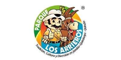 Ploc Arriero logo featuring a cartoon man with a mustache and hat holding a bundle of wood, with green and blue circular design elements